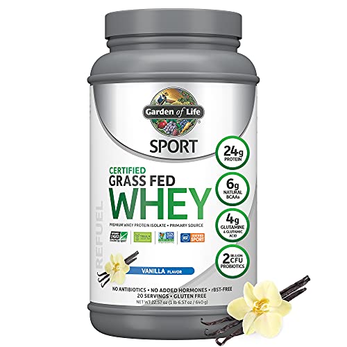 Garden of Life SPORT Whey Protein Powder Vanilla., ( PACK OF TWO) Premium Grass Fed Whey Protein Isolate plus Probiotics for Immune System Health, 24g Protein, Non GMO, Gluten Free., Cold Processed - 20 Servings (Copy)